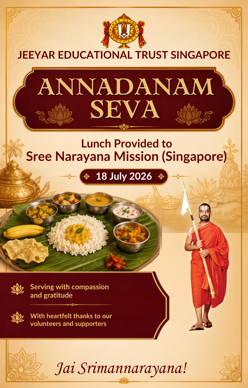 Annadanam Seva poster for the lunch offered to Sree Narayana Mission (Singapore)